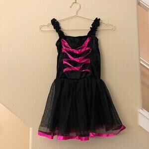 Rubie’s witch costume dress black crushed velvet pink ribbon trim *dress only*